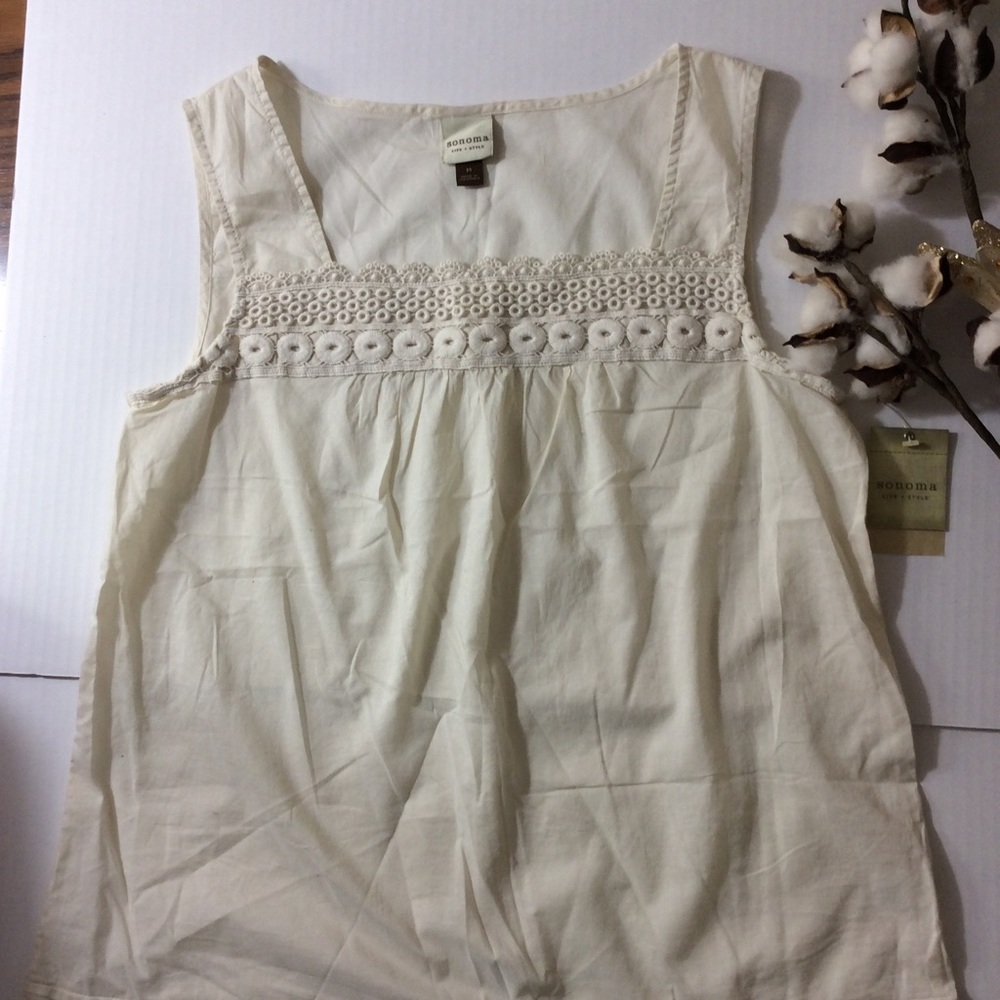 Sonoma blouse sz M sleeveless new w/lace front edg